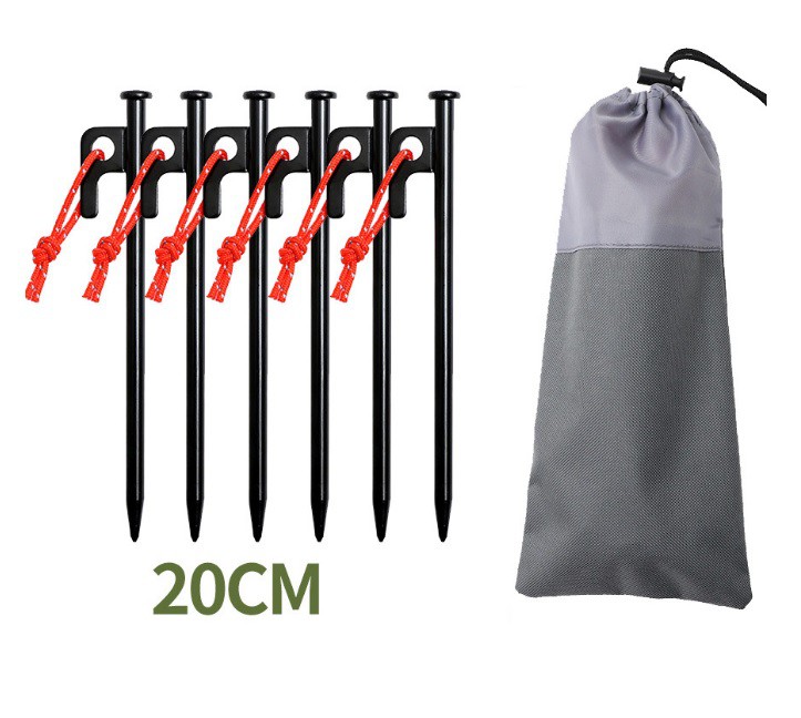 Outdoor camping 6 nails set 20cm canopy tent windproof fixed nail camping beach steel nail lengthened