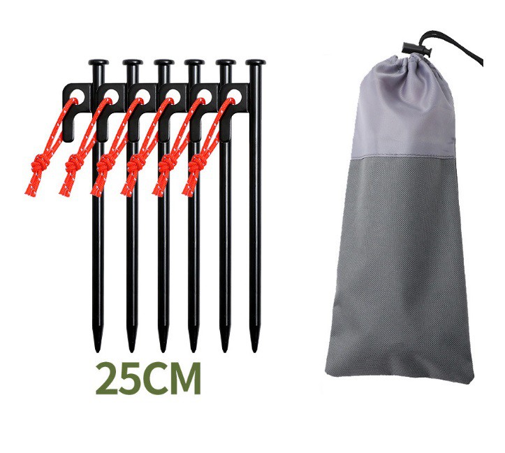 Outdoor camping 6 nails set 25cm canopy tent windproof fixed nail camping beach steel nail lengthened