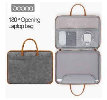 Leather PU laptop bag slim waterproof fashion for man woman full opening and closing Q006 pro