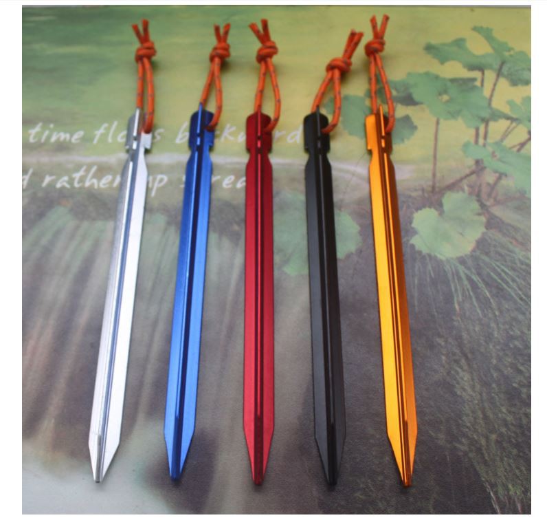 Outdoor aluminum alloy tent canopy ground nail triangular ground nail 18cm with reflective rope