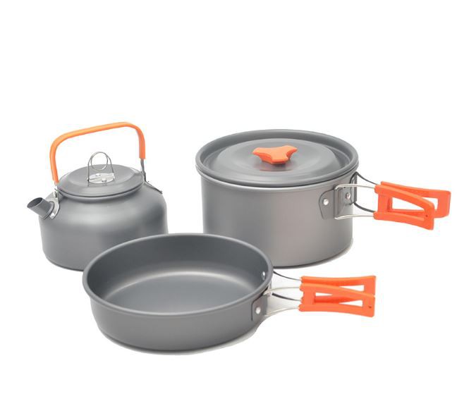 Outdoor 2-3 people teapot set pot combination multi-person aluminum oxide pot non-stick pot camping picnic pot set
