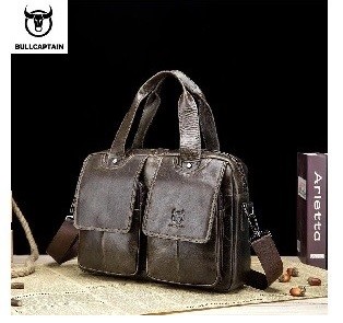 Bullcaptain genuine leather briefcase bag 042